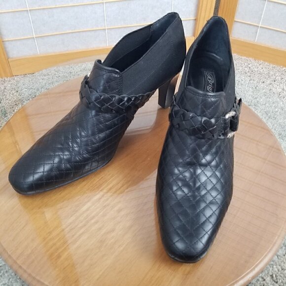 Black Leather Heeled Ankle Boots Brighton Roman Made in Brazil Square Toe Size 9 - Picture 1 of 13